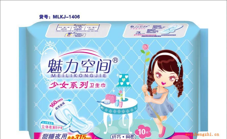 廠家直銷魅力空間甜睡夜用巾身315mm纖巧夜網(wǎng)衛(wèi)生巾