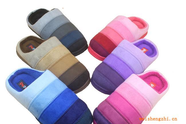 供應(yīng)旺家小Q1203彩條拼色保暖情侶拖鞋棉拖鞋【特價(jià)】