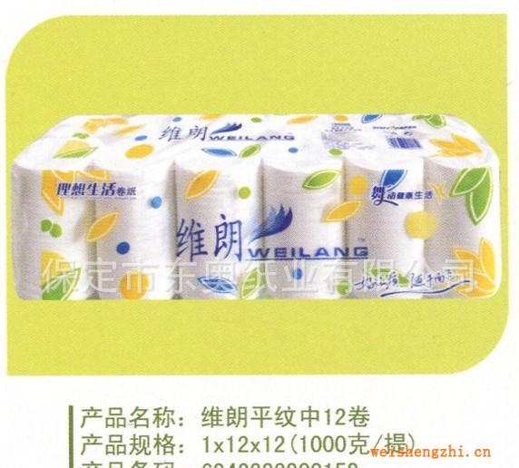 廠家直銷維朗平紋中12卷大卷紙擦手紙
