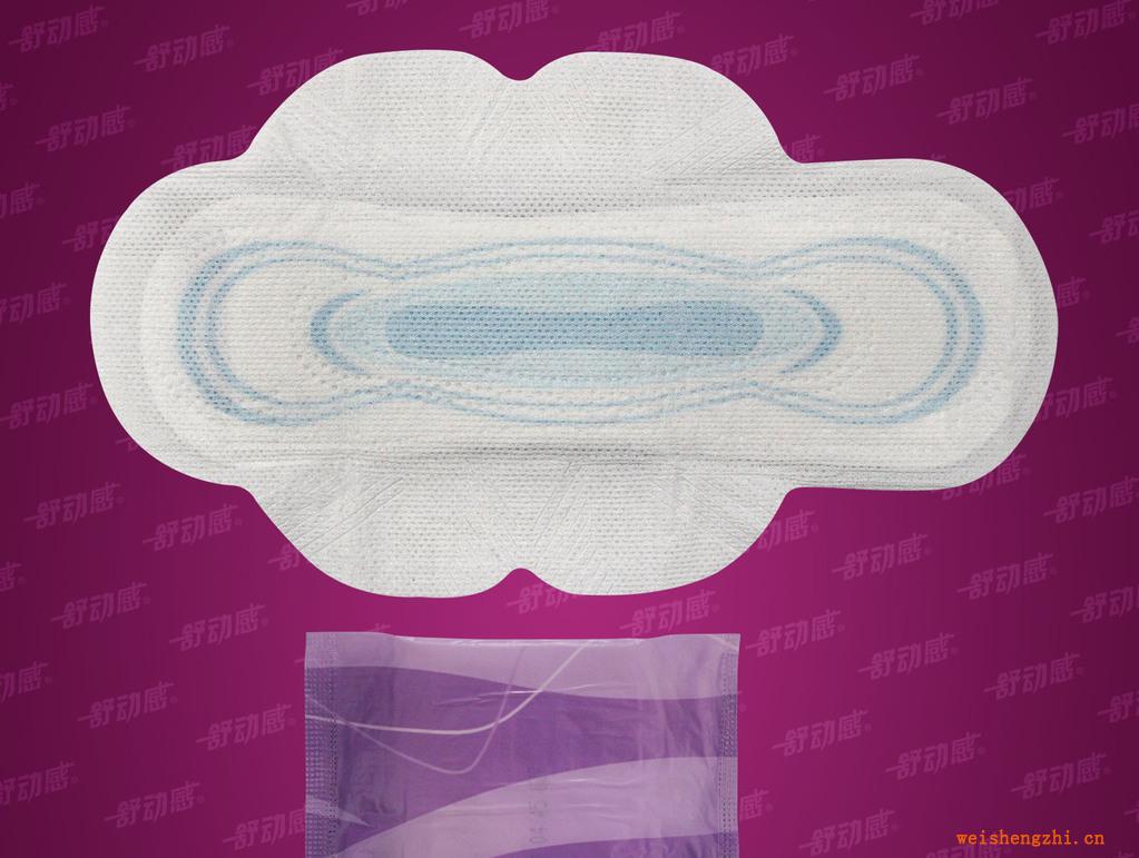 專供出口帶藍芯絲綢網(wǎng)面284mm硅油膜衛(wèi)生巾